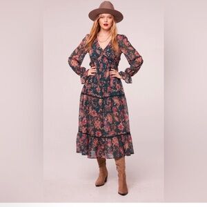 NWT band of the free Floral Long Sleeve Midi Dress